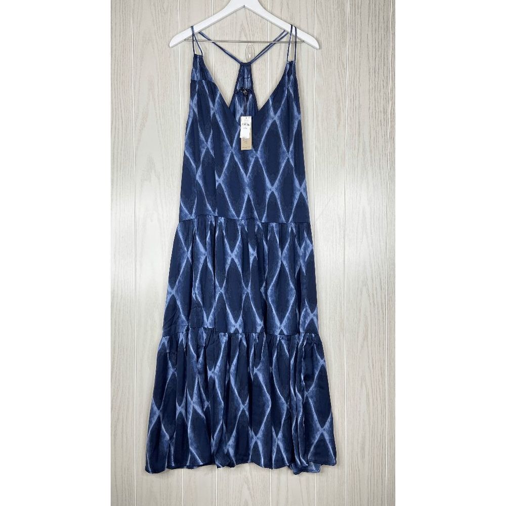 Banana Republic Dye Diamond Print Midi Dress Women's Blue Size XL Petite NWT